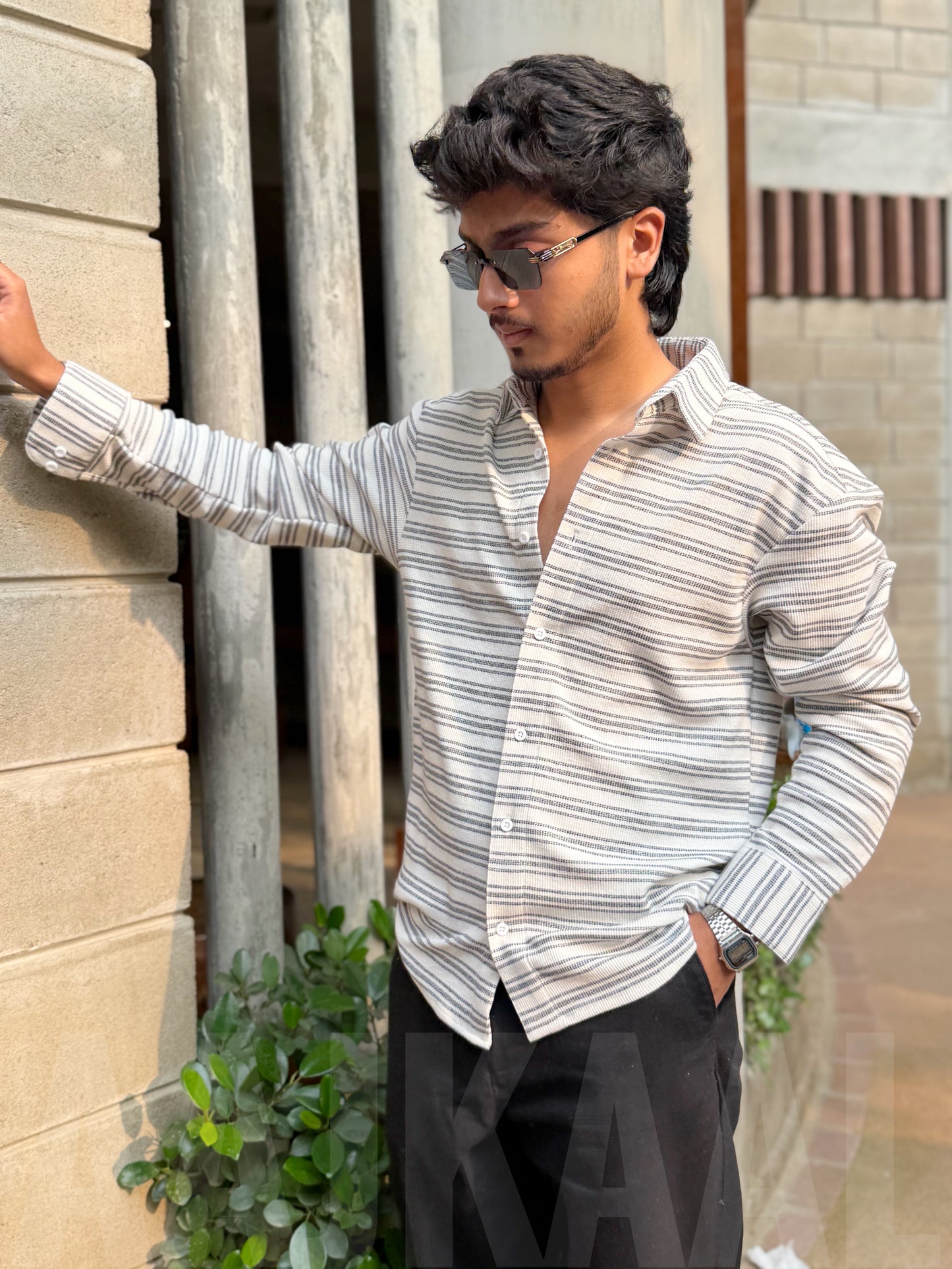 White Urban Stripe Textured Full Sleeve Shirt