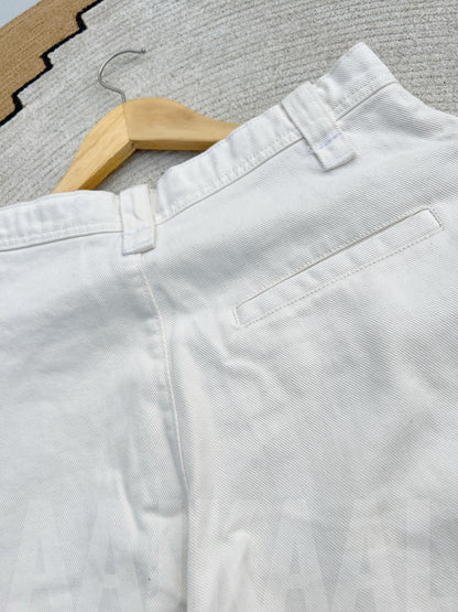 White Structured Baggy Gabardine Pant