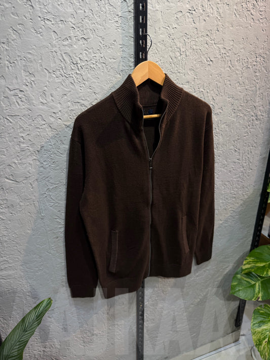 Chocolate Knitted Full Zip Sweater