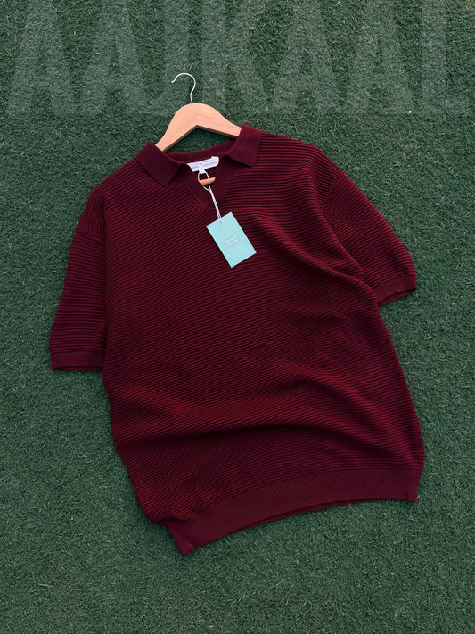 Aajkaal Dark Maroon Signature Knitted Polo