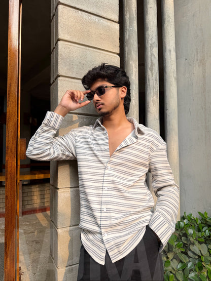 White Urban Stripe Textured Full Sleeve Shirt