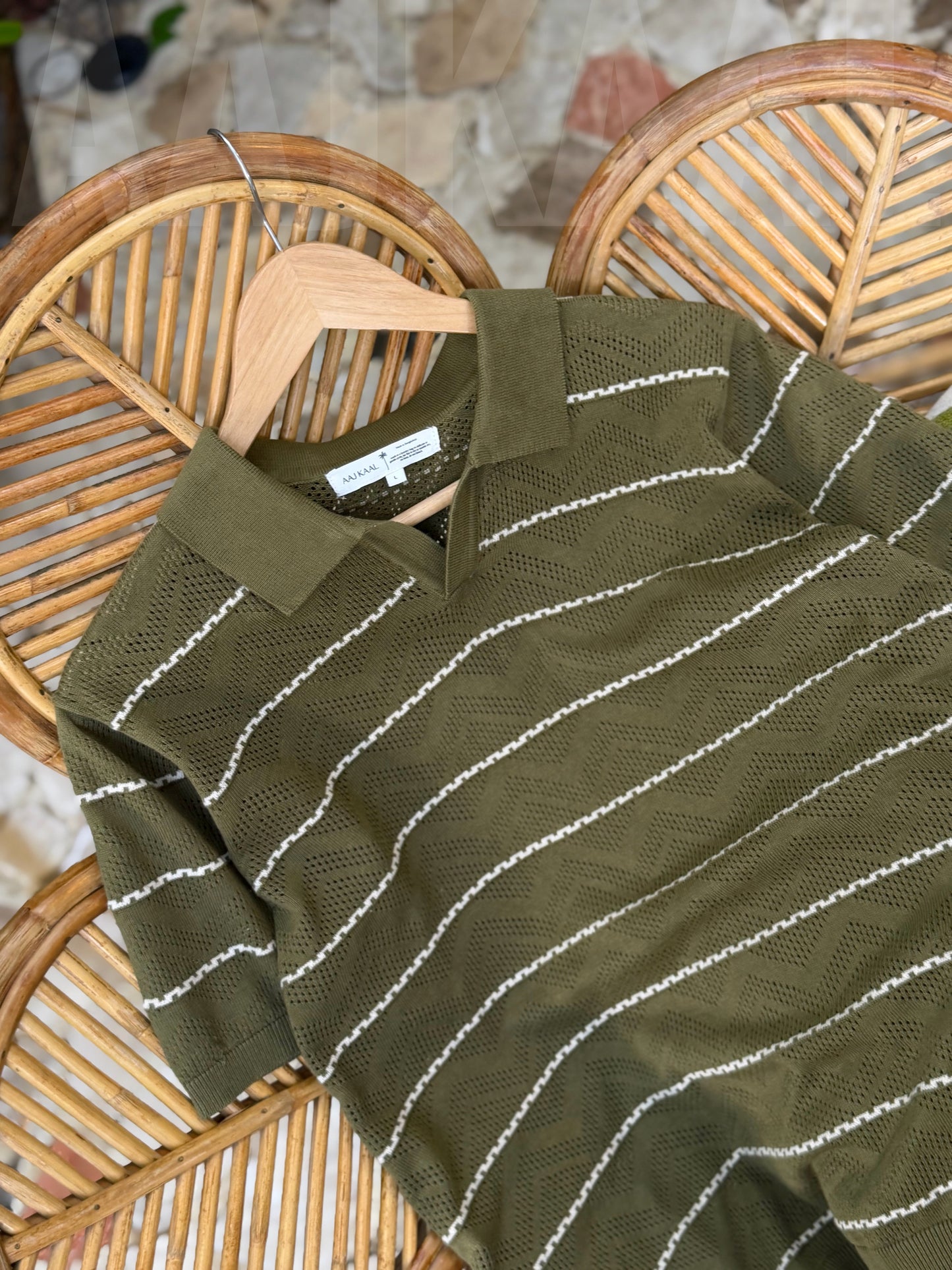 Dark Olive Zigzag Knitted Polo
