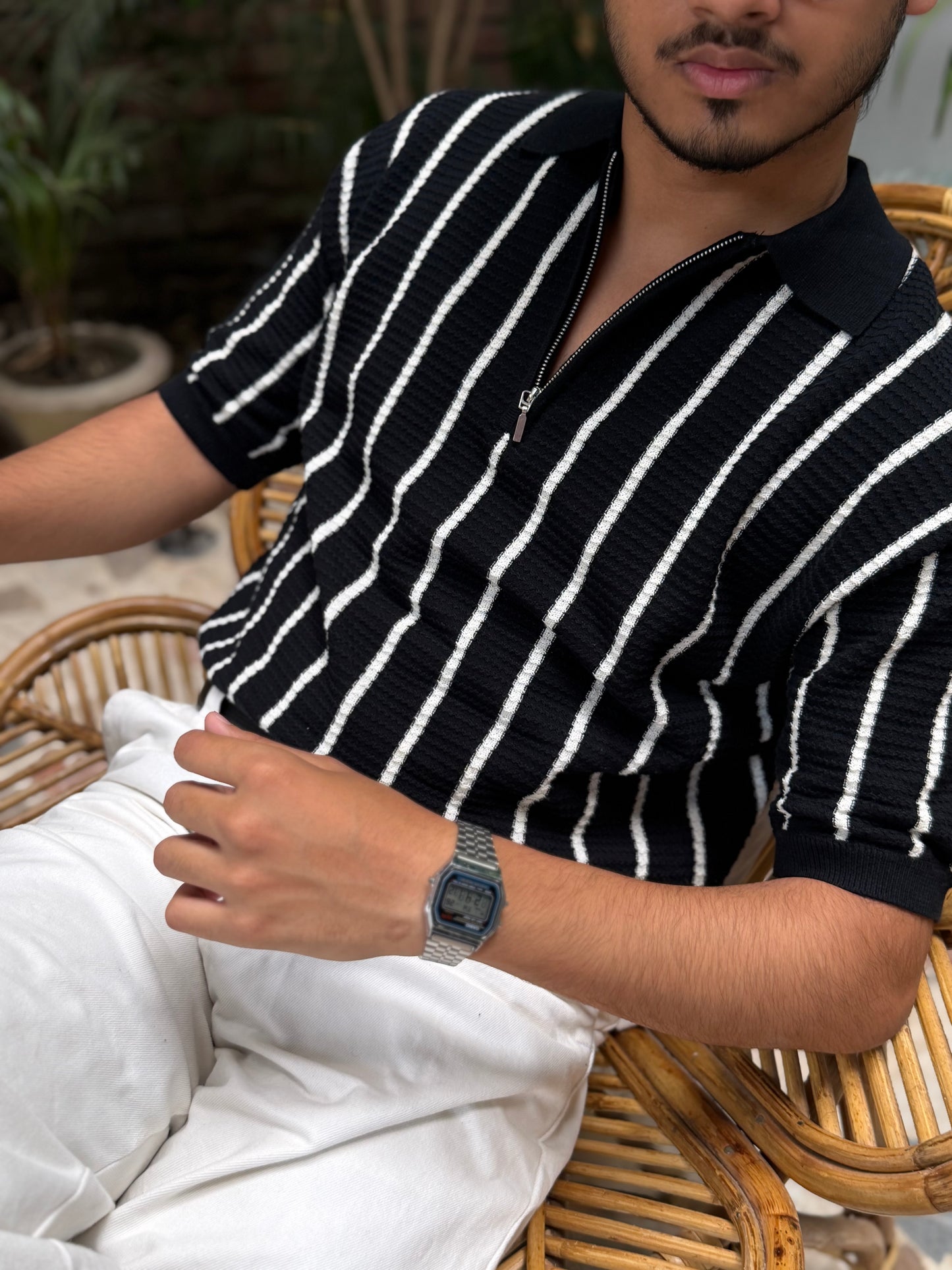 Aajkaal Black Zipper Knitted Polo