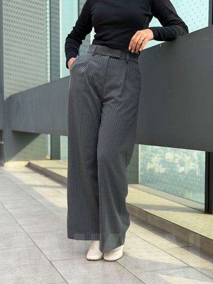 Urban Grey Stripe High Waist Wide Leg Pant