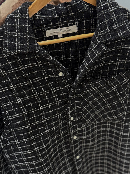 Aajkaal Flannel Shacket  - Textured Black Check