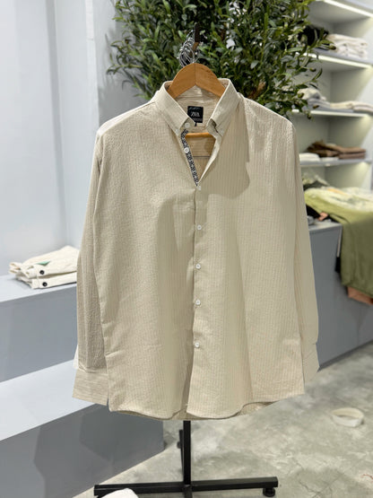 Classic Beige Collar Stripe Full Sleeve Shirt