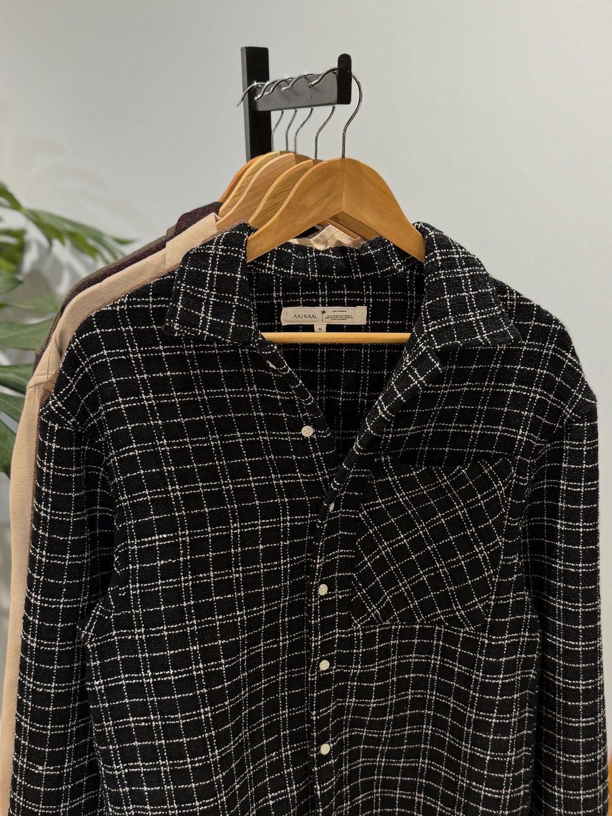 Aajkaal Flannel Shacket  - Textured Black Check
