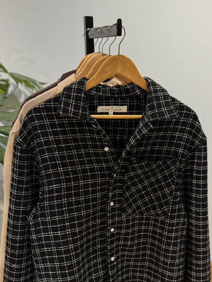 Aajkaal Flannel Shacket  - Textured Black Check