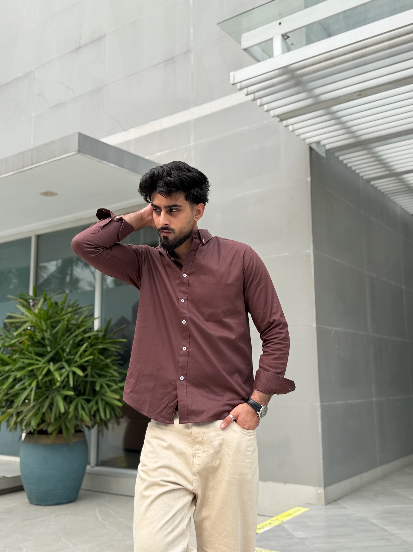 Oxford Coffee Full Sleeve Shirt