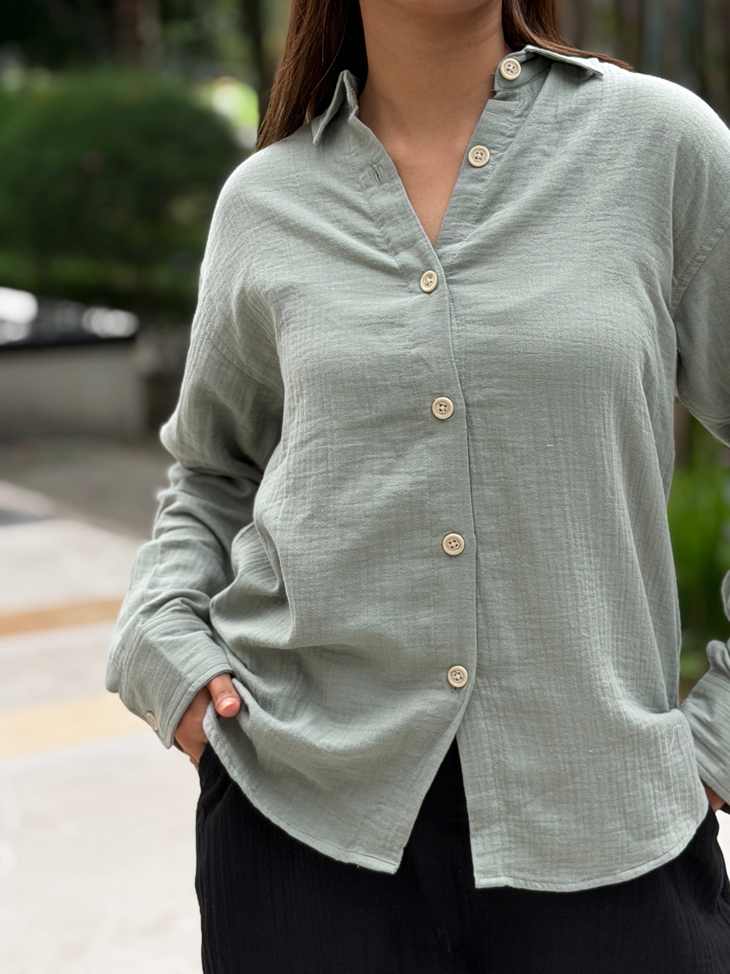 Double Gauze Oversized Shirt - Olive
