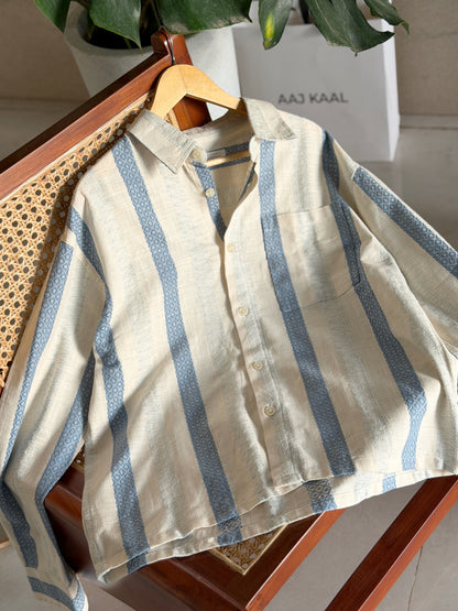 Textured Pale Blue Stripe Boxy Full Sleeve Shirt