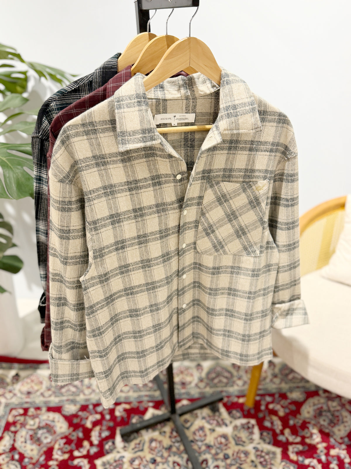 Aajkaal Flannel Shacket  - Oatmeal Check