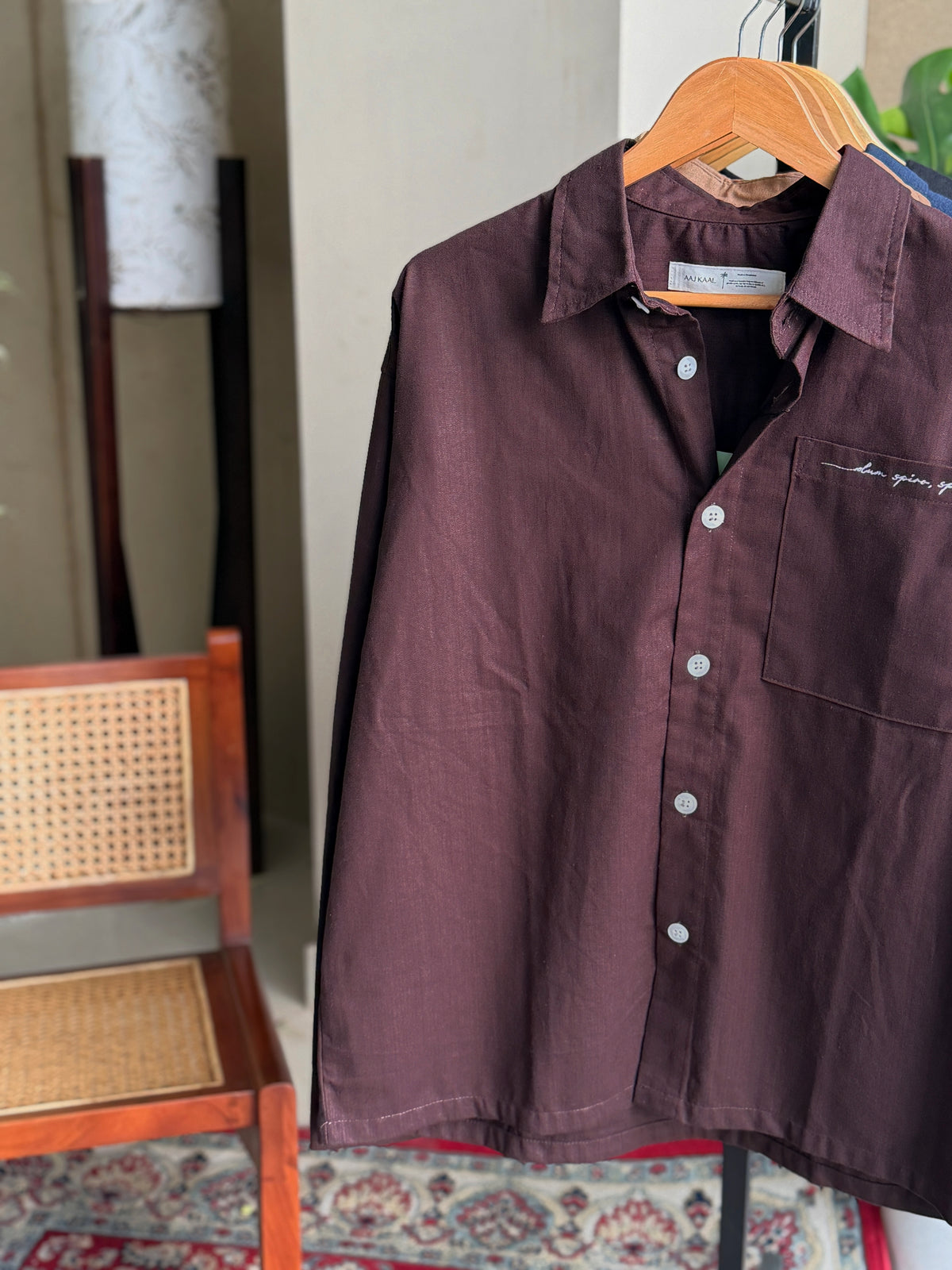 Aajkaal Coffee Embroidery Boxy Shirt