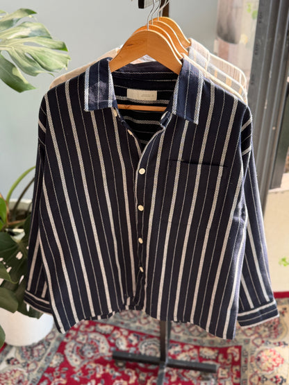 The Textured Drop - Navy Blue Stripe