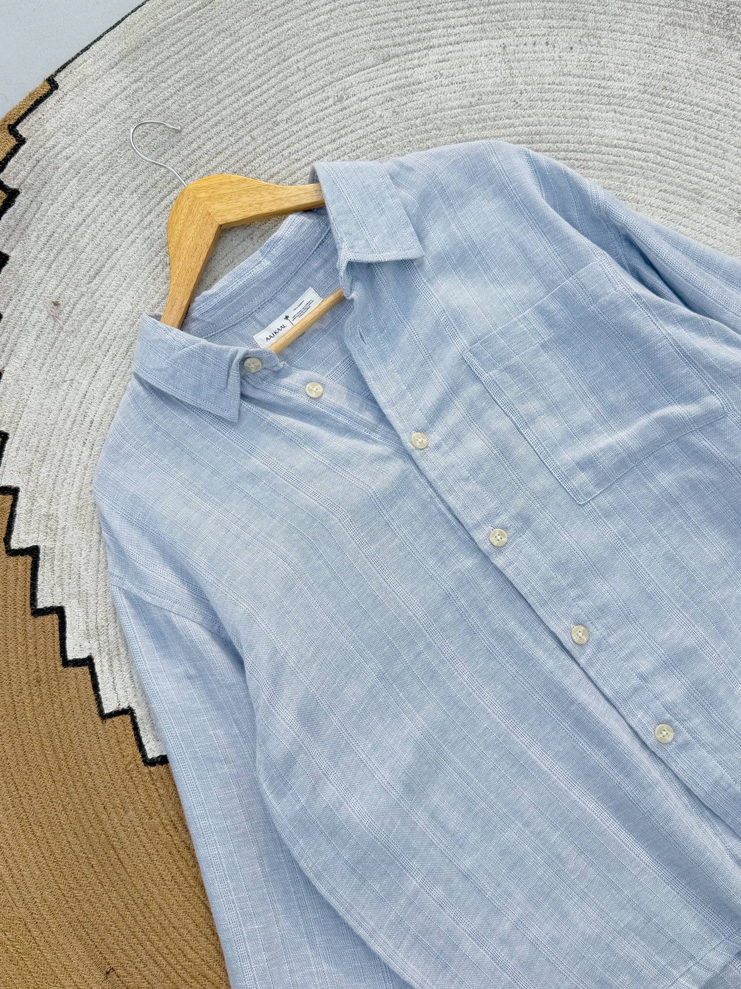 Textured Sky Blue Boxy Full Sleeve Shirt