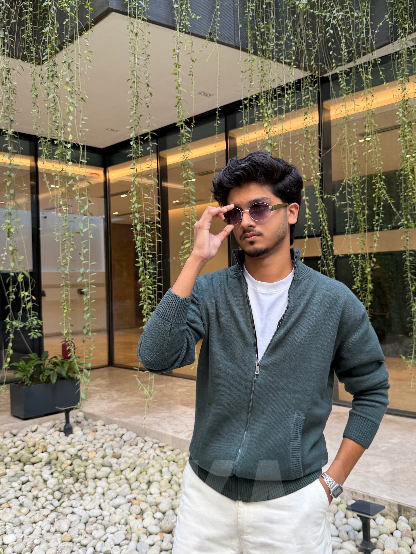 Bottle Green Knitted Full Zip Sweater