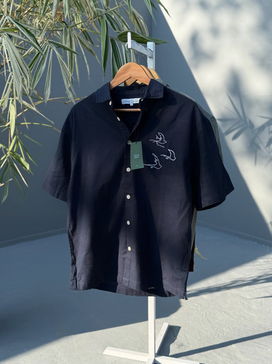 Aajkaal Baggy Half Sleeve Shirt - Navy Blue