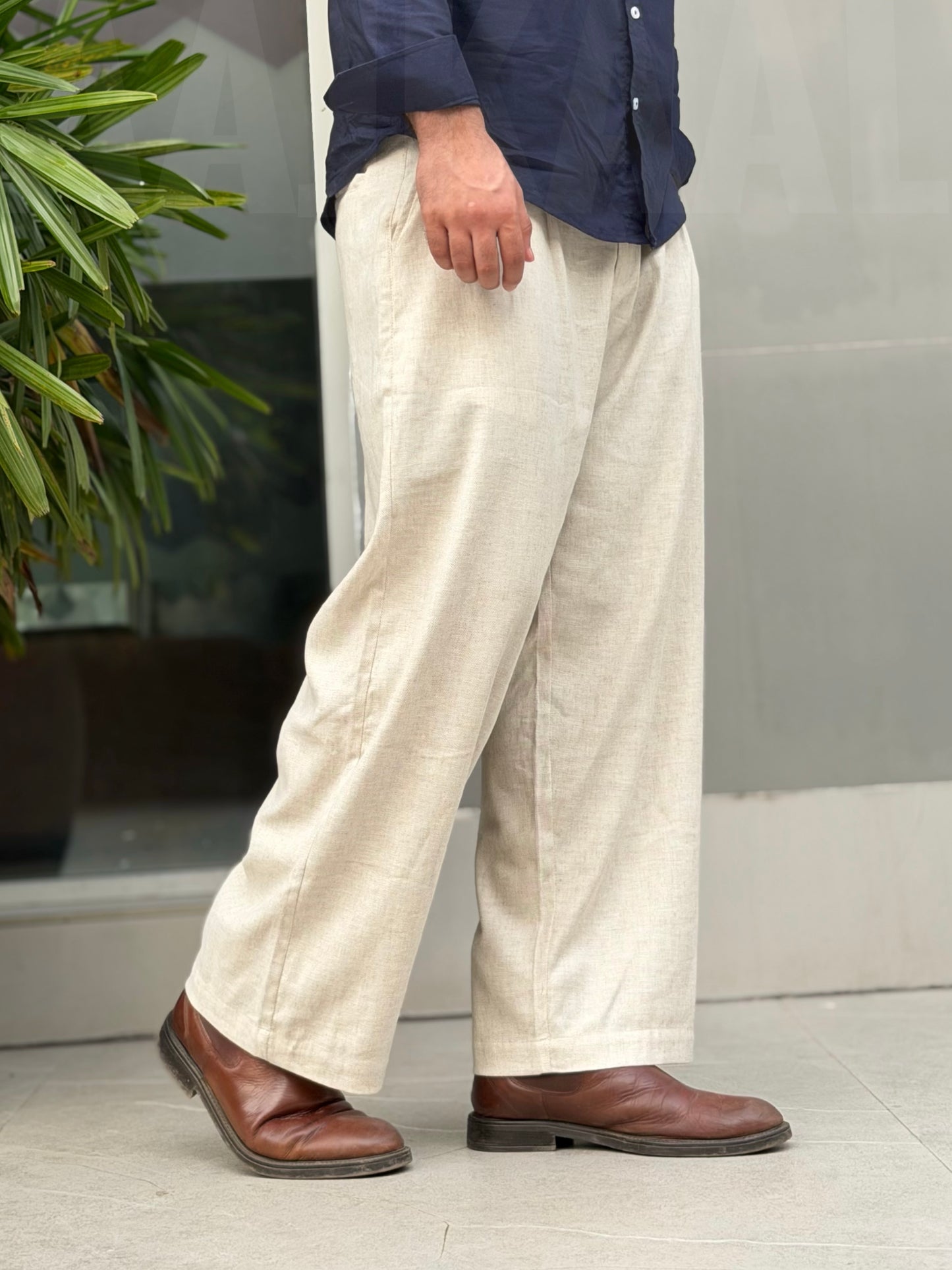 Aajkaal Pleated Wide-Leg Linen Pant – Off-White