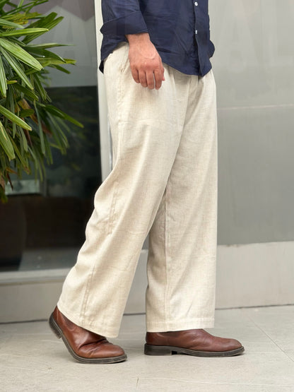Aajkaal Pleated Wide-Leg Linen Pant – Off-White