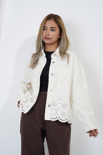 Femme Off-white Denim Embroidered Shacket.
