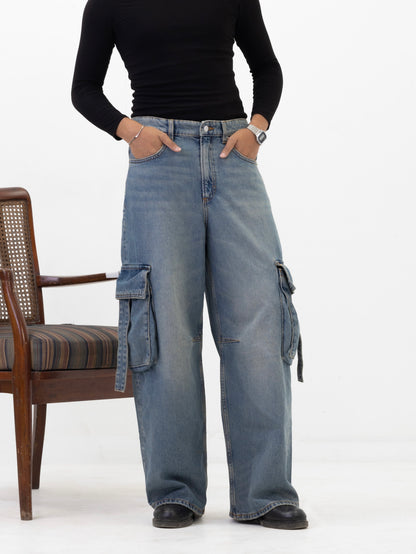 Aajkaal Skyline Wide-Leg Cargo Denim
