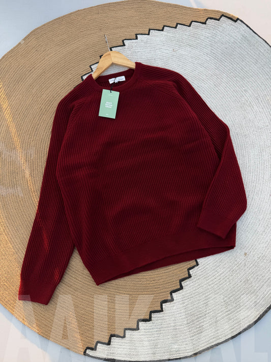 Aajkaal Maroon Signature Knitted Sweatshirt