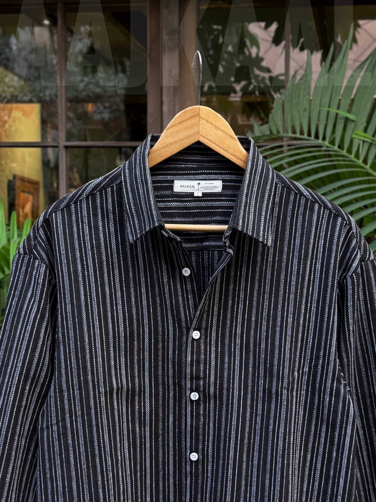 Black Stripe Textured Full Sleeve Shirt