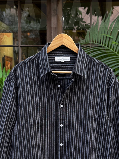Black Stripe Textured Full Sleeve Shirt