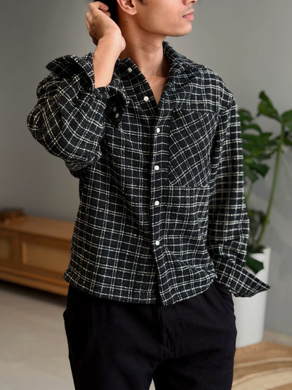 Aajkaal Flannel Shacket  - Textured Black Check