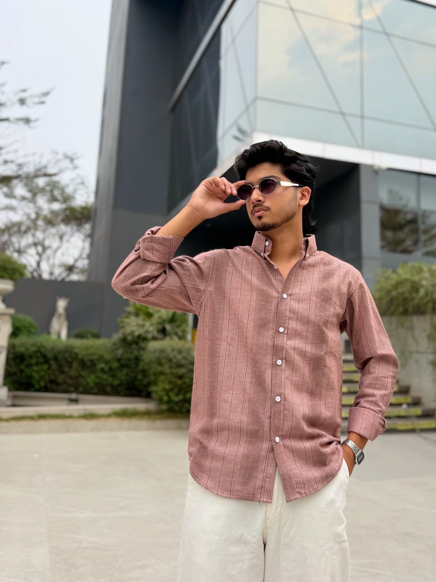 Fancy Peach Stripe Full Sleeve Shirt