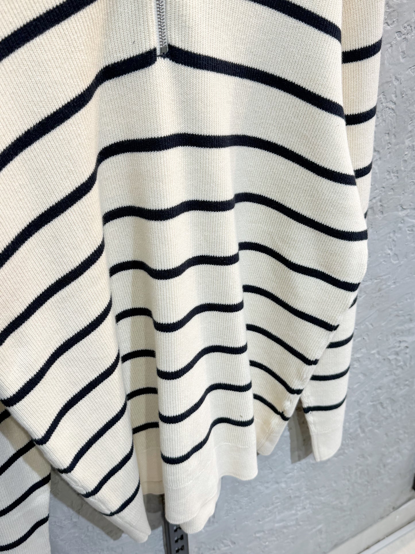 Blue Stripe High Neck Half Zip Oversized Knitted Sweater