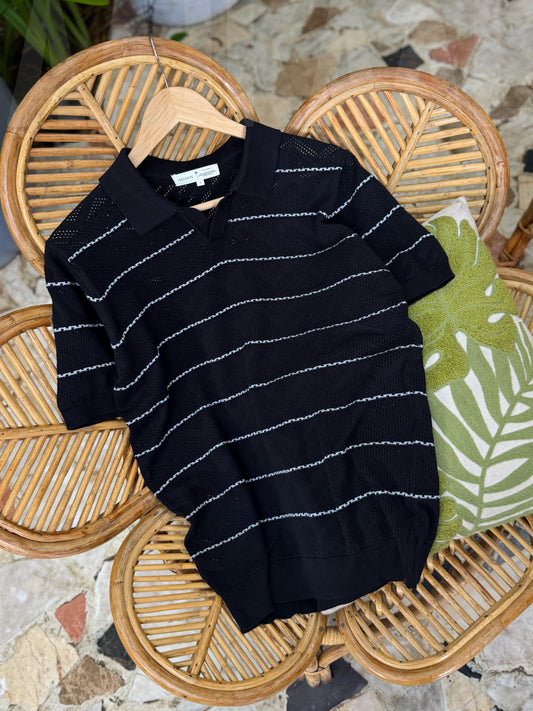 Black Zigzag Knitted Polo