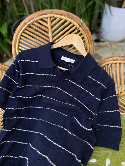 Navy Blue Zigzag Knitted Polo