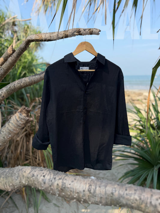 Black Soft Linen Full Sleeve Shirt