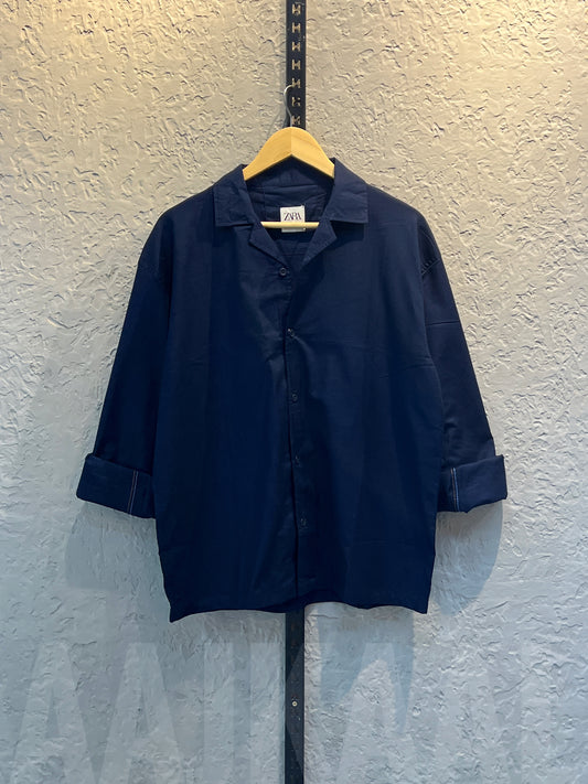 Navy Blue Linen Oversized Shirt