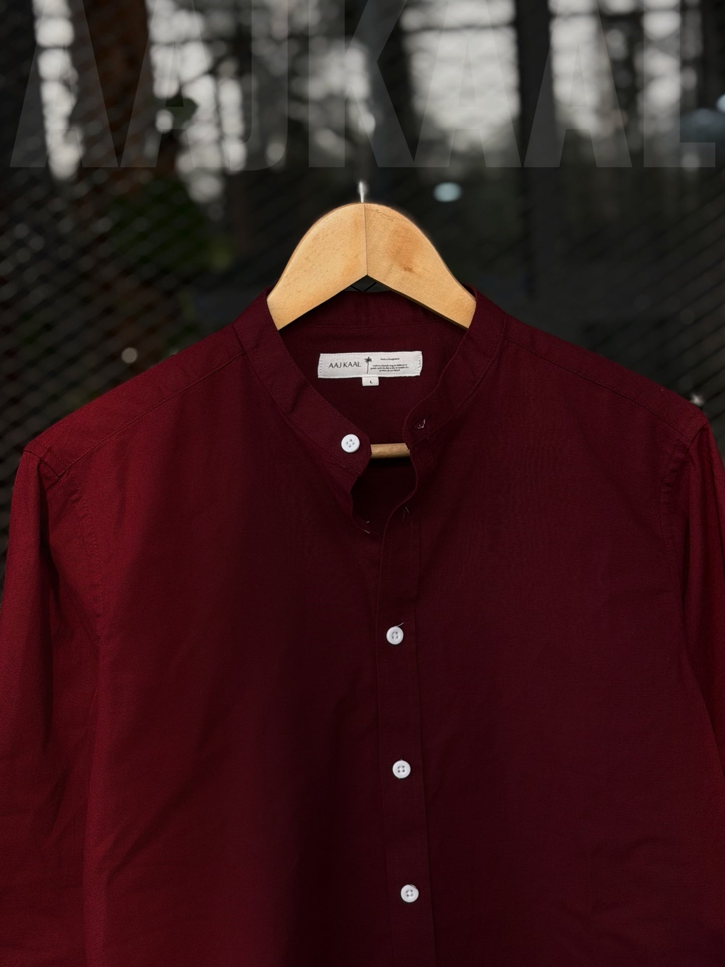 Maroon Band Collar Full Sleeve Shirt