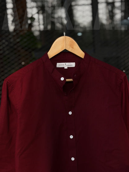 Maroon Band Collar Full Sleeve Shirt