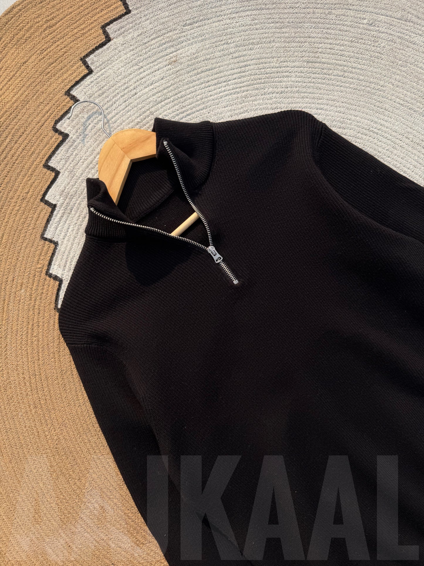 Black High Neck Half Zip Oversized Knitted Sweater