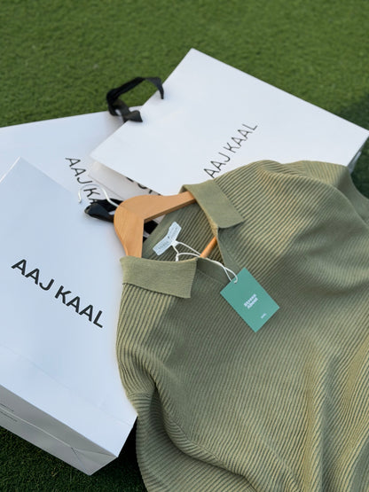 Aajkaal Olive Signature Knitted Polo