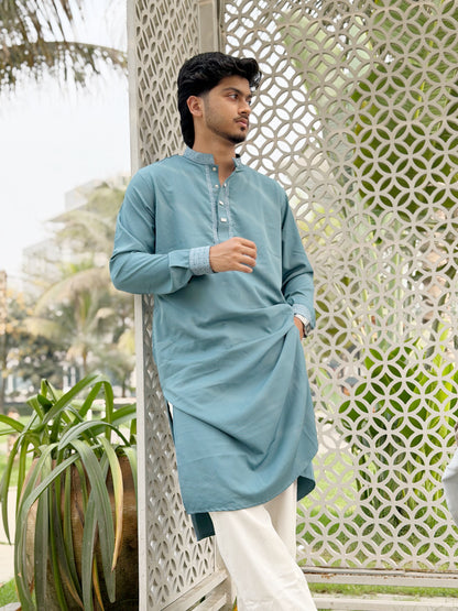 AajKaal Sage Green Classic Embroidered Panjabi