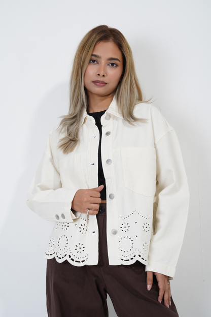 Femme Off-white Denim Embroidered Shacket.