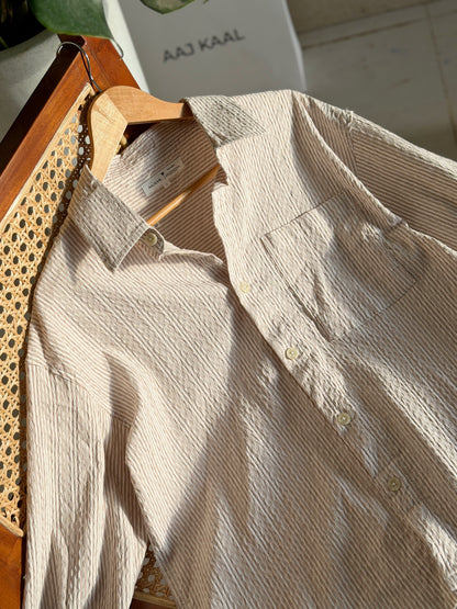 Textured Blush Pink Boxy Full Sleeve Shirt