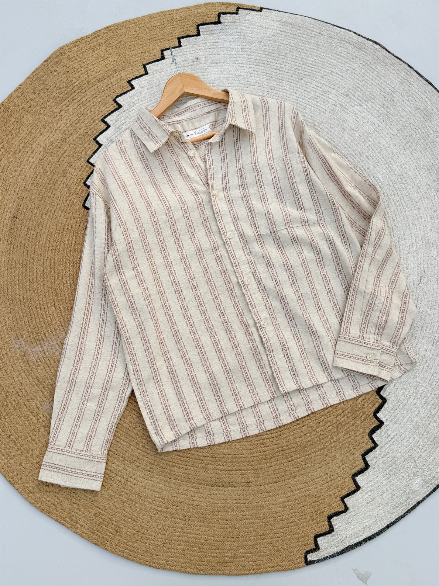 Textured Terracotta Stripe Stripe Boxy Full Sleeve Shirt
