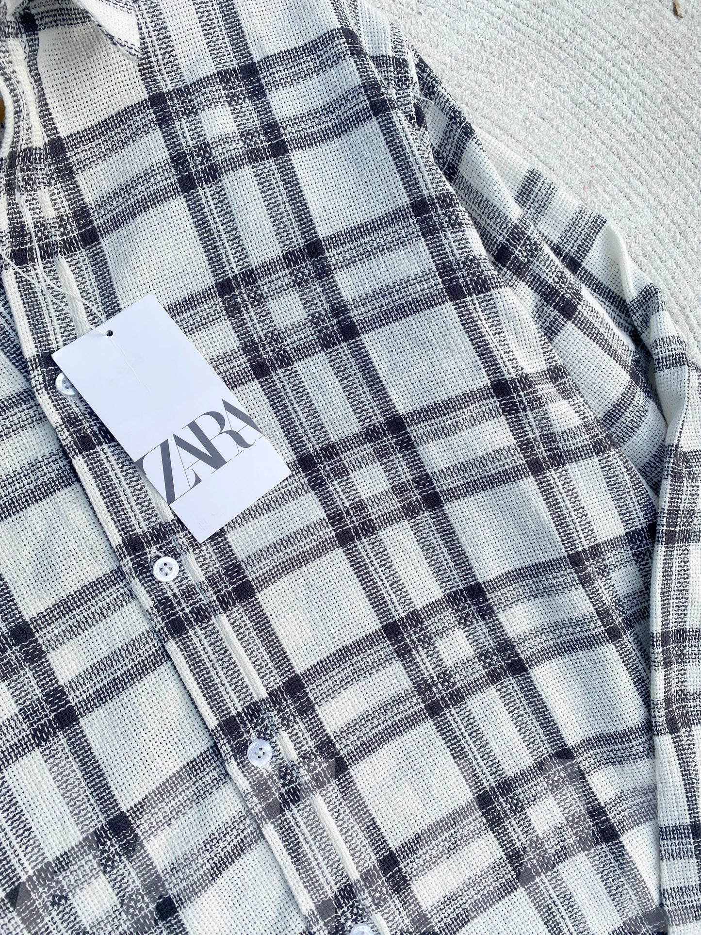 Textured White Check Full Sleeve Shirt