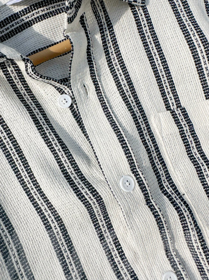 Dropshoulder White Stripe Full Sleeve Shirt