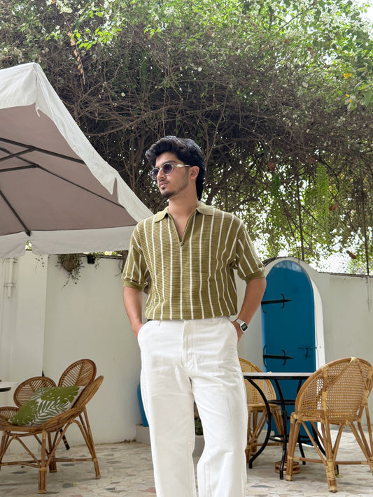 Aajkaal Olive Zipper Knitted Polo