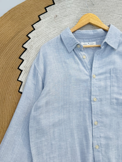 Textured Sky Blue Boxy Full Sleeve Shirt
