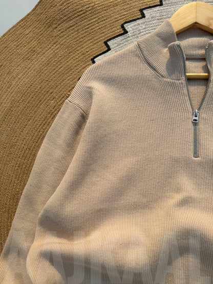 Beige High Neck Oversized Knitted Sweater