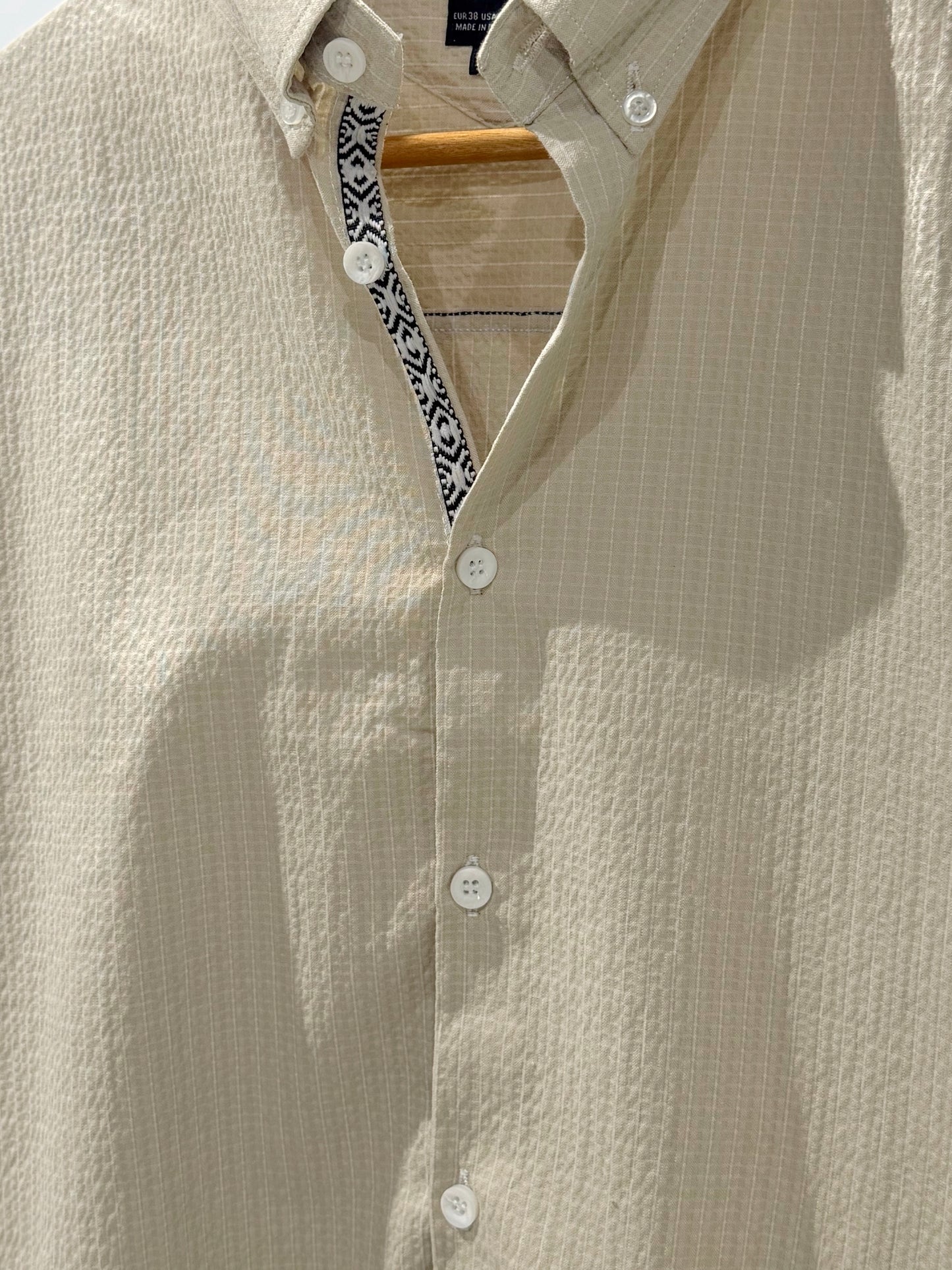 Classic Beige Collar Stripe Full Sleeve Shirt