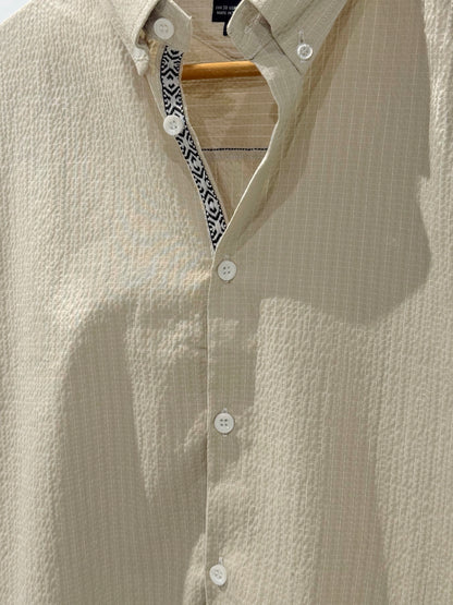 Classic Beige Collar Stripe Full Sleeve Shirt